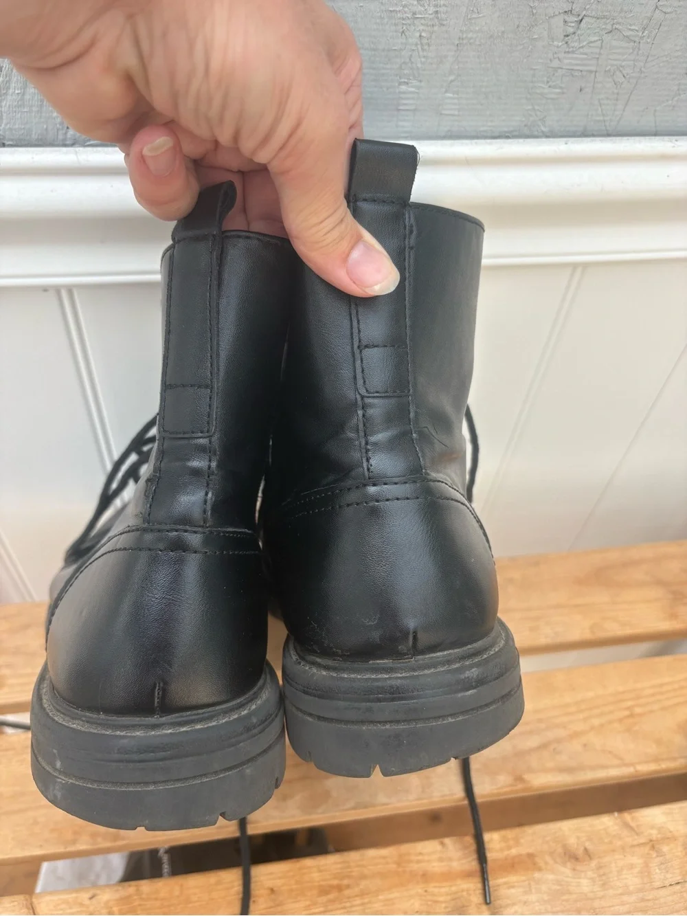 Men's Black balance Leather Lace-Up Combat Boots